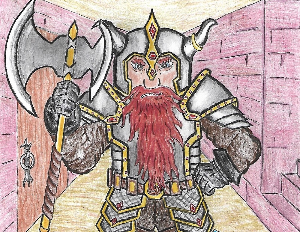 A dwarf with an axe standing in a dwarf mine