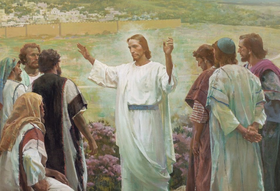 Painting of the risen Lord instructing his apostles outside Jerusalem