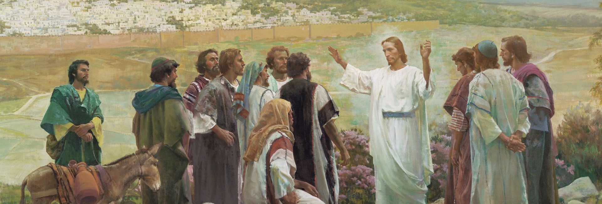Painting of the risen Lord instructing his apostles outside Jerusalem