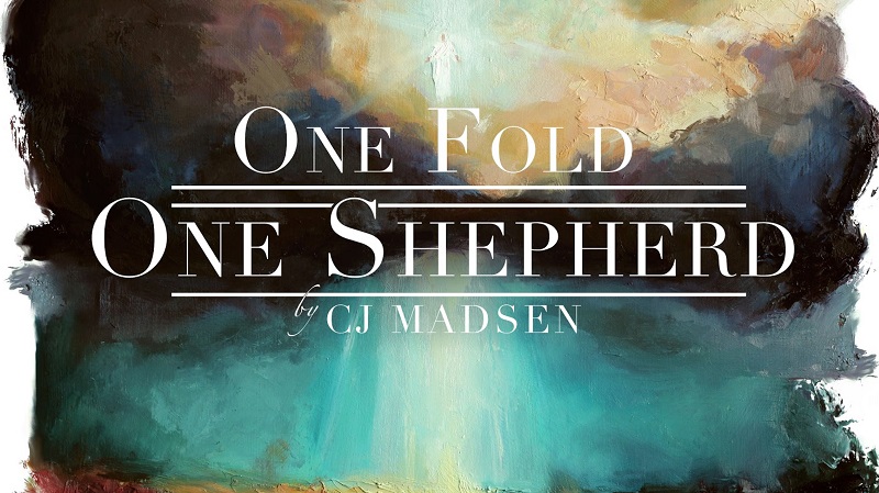 Cover art for the work One Fold, One Shepherd, showing the Savior descending in a cloud of light